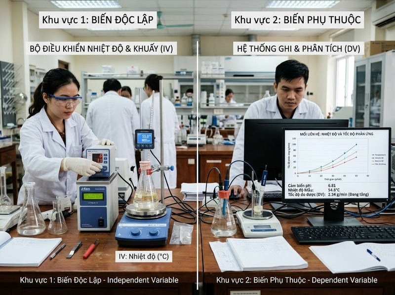 Biến độc lập và biến phụ thuộc giúp biểu diễn yếu tố tác động và kết quả được quan sát