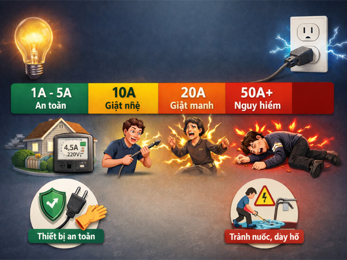 Cường độ dòng điện dân dụng là bao nhiêu? mức an toàn sử dụng