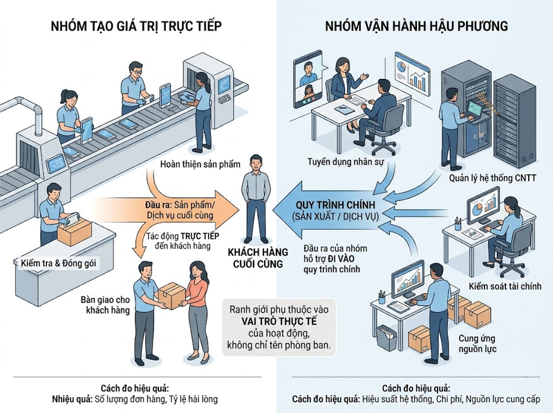 Hoạt động tạo giá trị và hoạt động hỗ trợ khác nhau về vai trò thế nào?