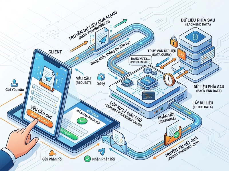 Kiến trúc client server phân chia yêu cầu phía khách và xử lý tập trung phía máy chủ