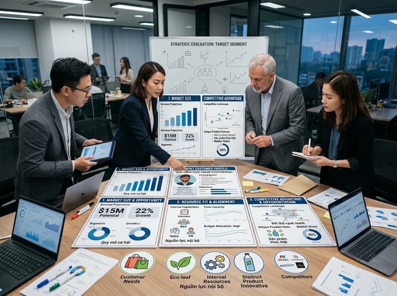 Lựa chọn thị trường mục tiêu theo sức hấp dẫn, phù hợp và năng lực cạnh tranh