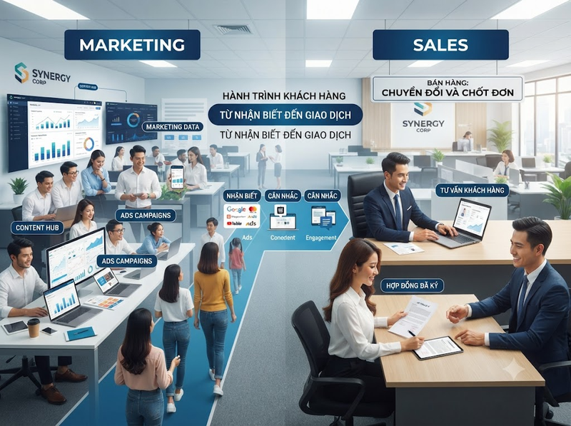 Marketing và bán hàng khác nhau về mục tiêu, phạm vi và vai trò với khách hàng