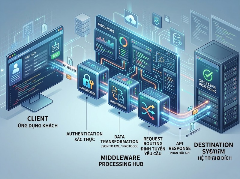 Hiểu middleware là gì qua vai trò kết nối, trao đổi dữ liệu và tích hợp ứng dụng