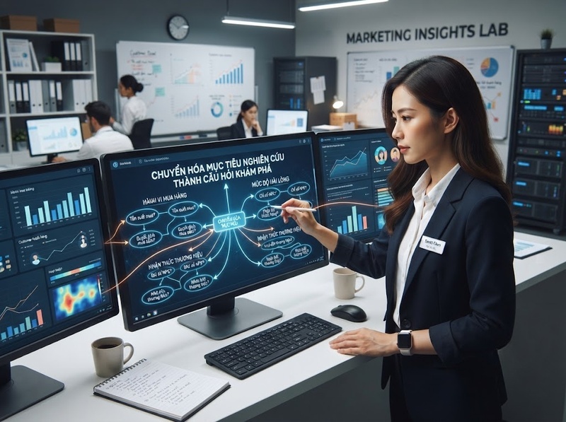 Mục tiêu và câu hỏi nghiên cứu marketing khác nhau về chức năng định hướng thế nào?