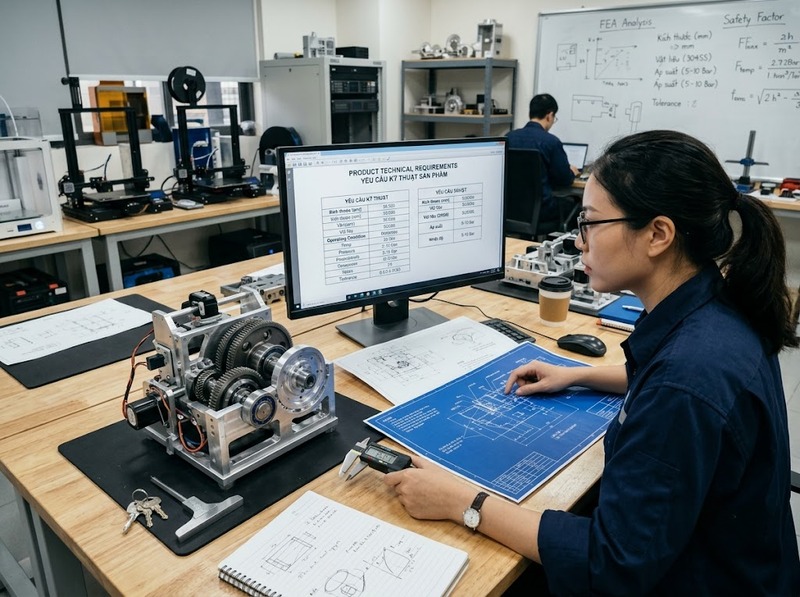 Quy trình thiết kế kỹ thuật từ xác định yêu cầu đến phát triển, đánh giá và hoàn thiện phương án