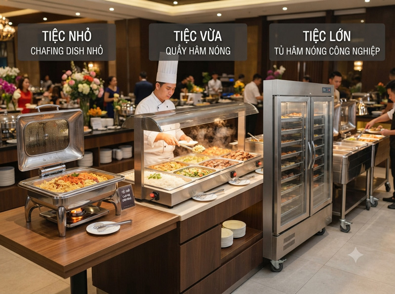 Các thiết bị giữ nóng thức ăn phù hợp với từng quy mô tiệc