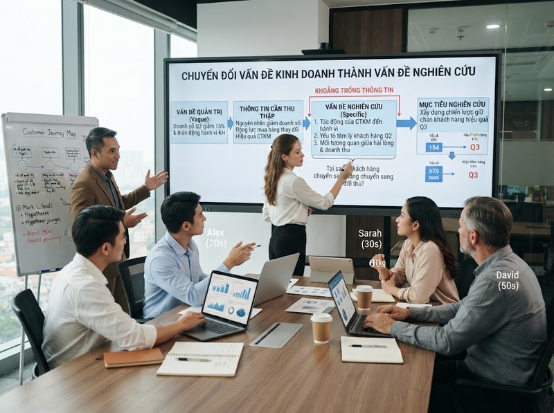 Vấn đề nghiên cứu marketing được xác định từ quyết định cần hỗ trợ và khoảng trống thông tin