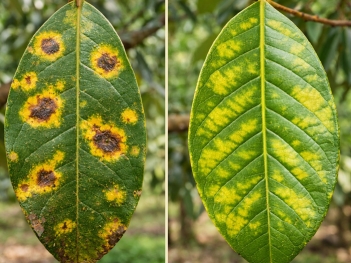 Phân biệt lá sầu riêng bị đốm vàng do nấm bệnh hay thiếu chất - Khoa học Kỹ thuật